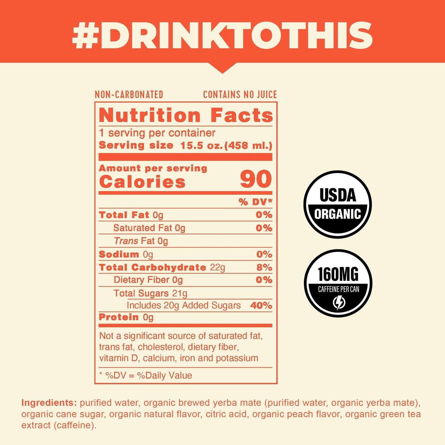 Peach Non - Carbonated Organic Yerba Mate - CLEAN CAUSE