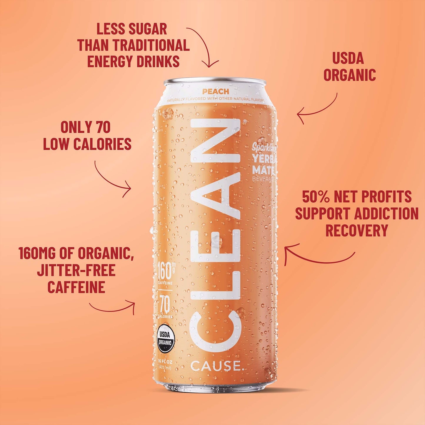 Peach Organic Sparkling Yerba Mate - CLEAN CAUSE