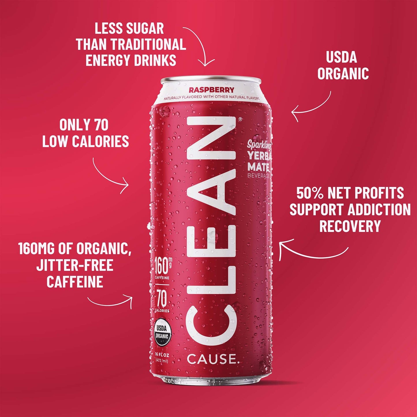 Raspberry Organic Sparkling Yerba Mate - CLEAN CAUSE