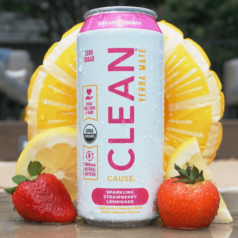 Strawberry Lemonade Zero Calorie Organic Sparkling Yerba Mate - CLEAN CAUSE