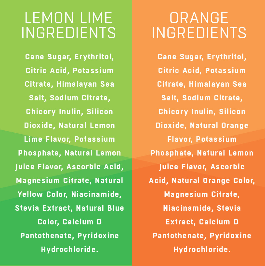 The lemon lime ingredients on the left and the orange ingredients on the right.