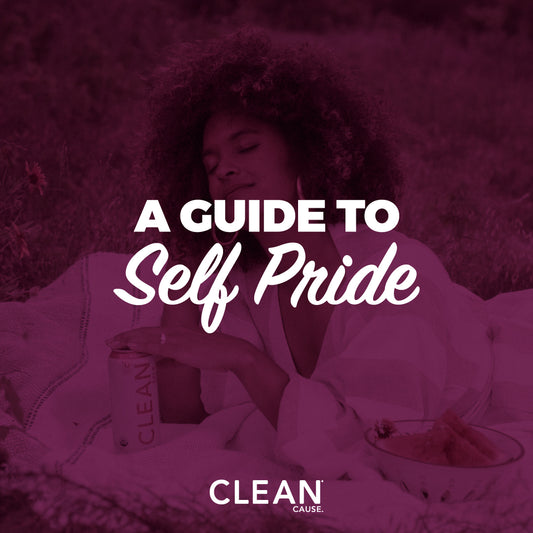 Dark purple background with white text overlay reads "A Guide: to Self Pride".
