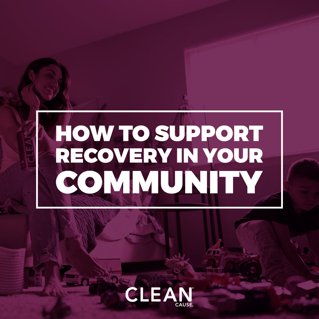 Dark purple background with white text overlay reads "How to Support Addiction Recovery in your Community".