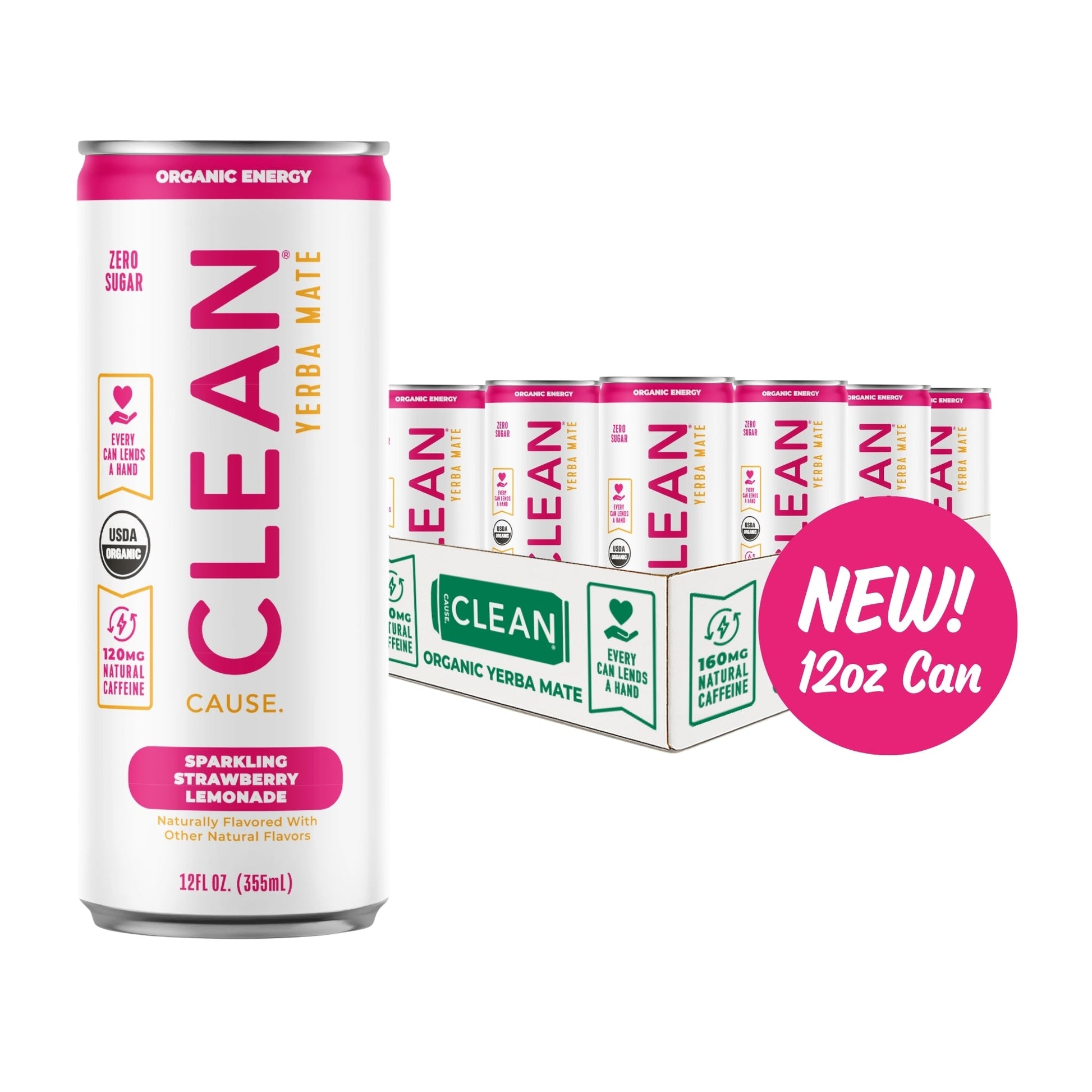 12oz Strawberry Lemonade Zero Calorie Organic Sparkling Yerba Mate - CLEAN Cause