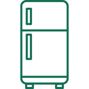 Green outline of a refrigerator on a white background