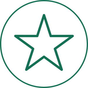 Green star icon within a circle on a white background