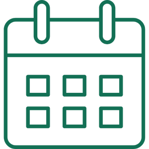 Green calendar icon with square boxes on a white background