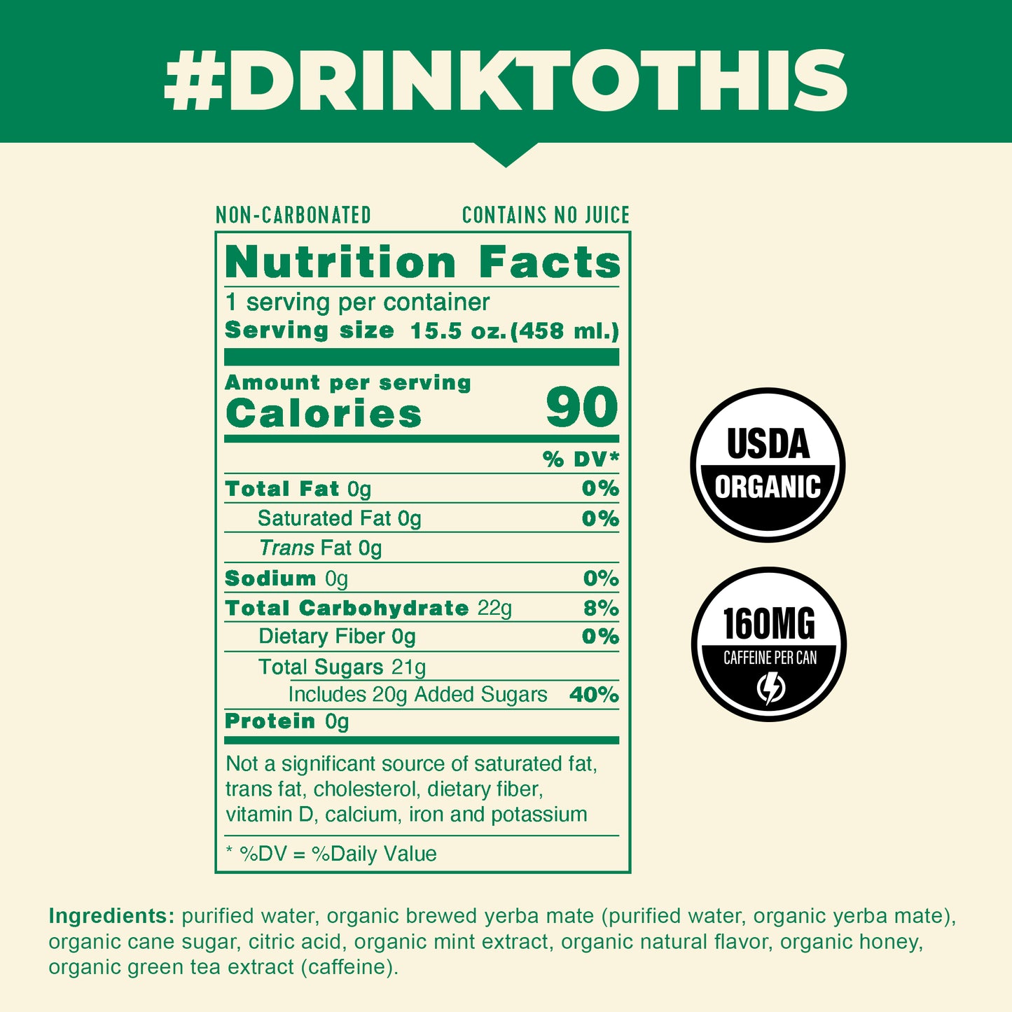 A picture of the nutrition label of the CLEAN Cause Mint and Honey can