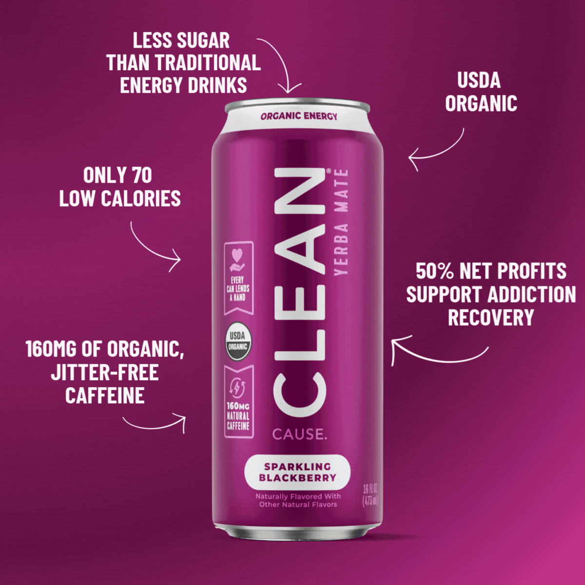 CLEAN Cause Low Calorie Yerba Mate Key Features Image gif