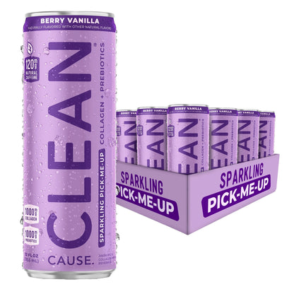 Berry Vanilla Sparkling Pick - Me - Up with Prebiotics & Collagen - CLEAN CAUSE