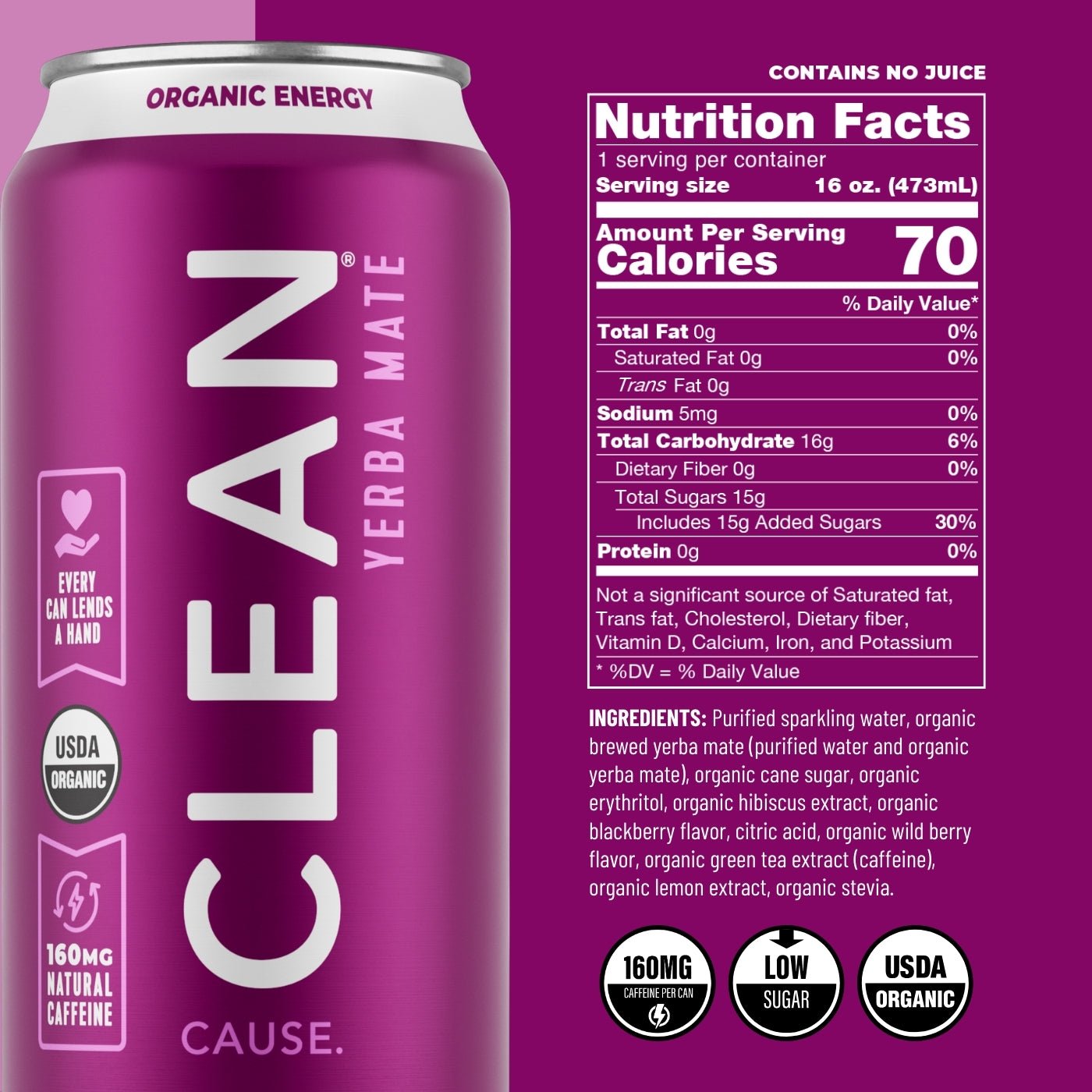 Blackberry Organic Sparkling Yerba Mate - CLEAN Cause