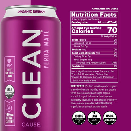 Blackberry Organic Sparkling Yerba Mate - CLEAN Cause