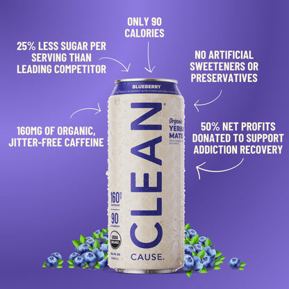 Blueberry Non - Carbonated Organic Yerba Mate - CLEAN CAUSE