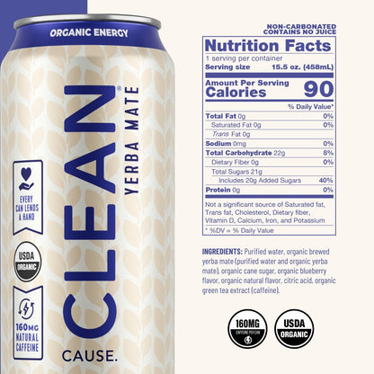Blueberry Non - Carbonated Organic Yerba Mate - CLEAN Cause