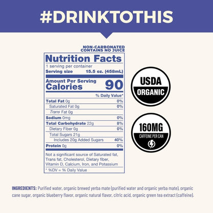 Blueberry Non - Carbonated Organic Yerba Mate - CLEAN Cause