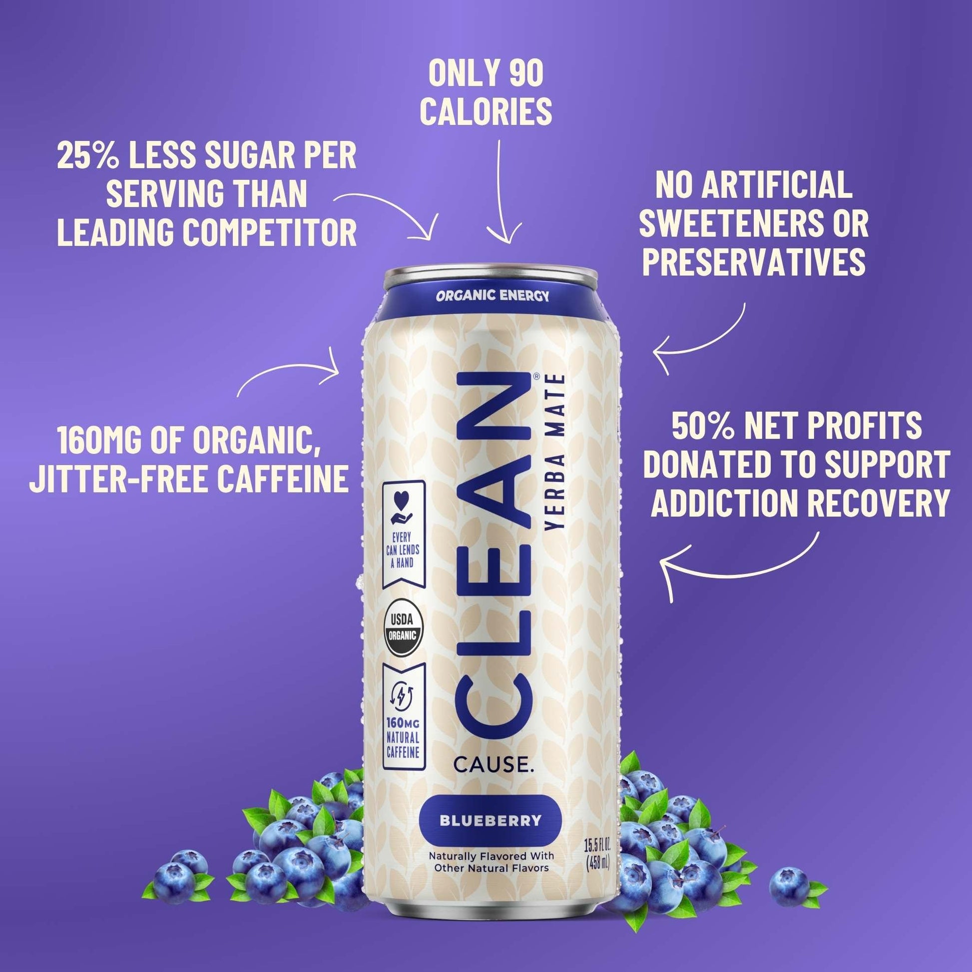 Blueberry Non - Carbonated Organic Yerba Mate - CLEAN Cause