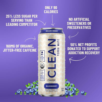 Blueberry Non - Carbonated Organic Yerba Mate - CLEAN Cause