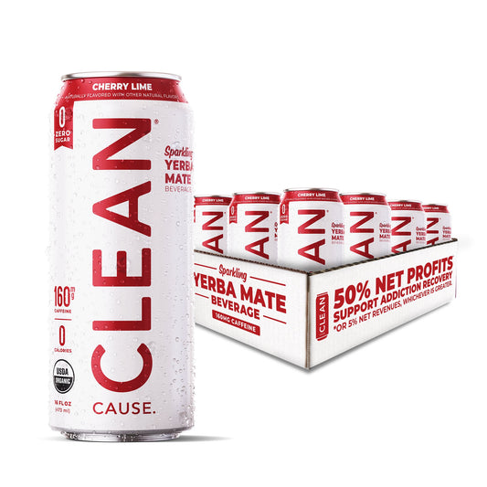 Cherry Lime Zero Calorie Organic Sparkling Yerba Mate - CLEAN CAUSE