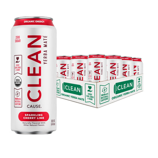 Cherry Lime Zero Calorie Sparkling Organic Yerba Mate - CLEAN CAUSE