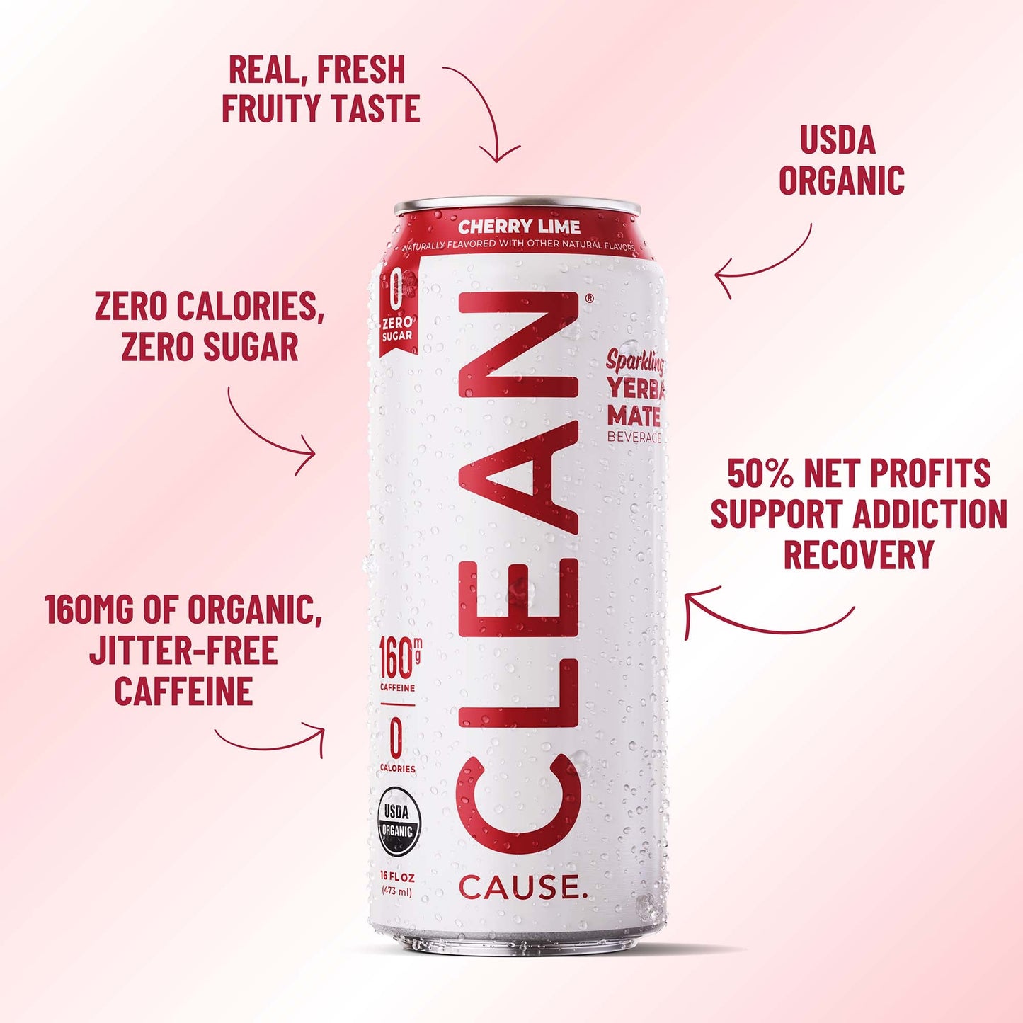 Cherry Lime Zero Calorie Sparkling Organic Yerba Mate - CLEAN CAUSE