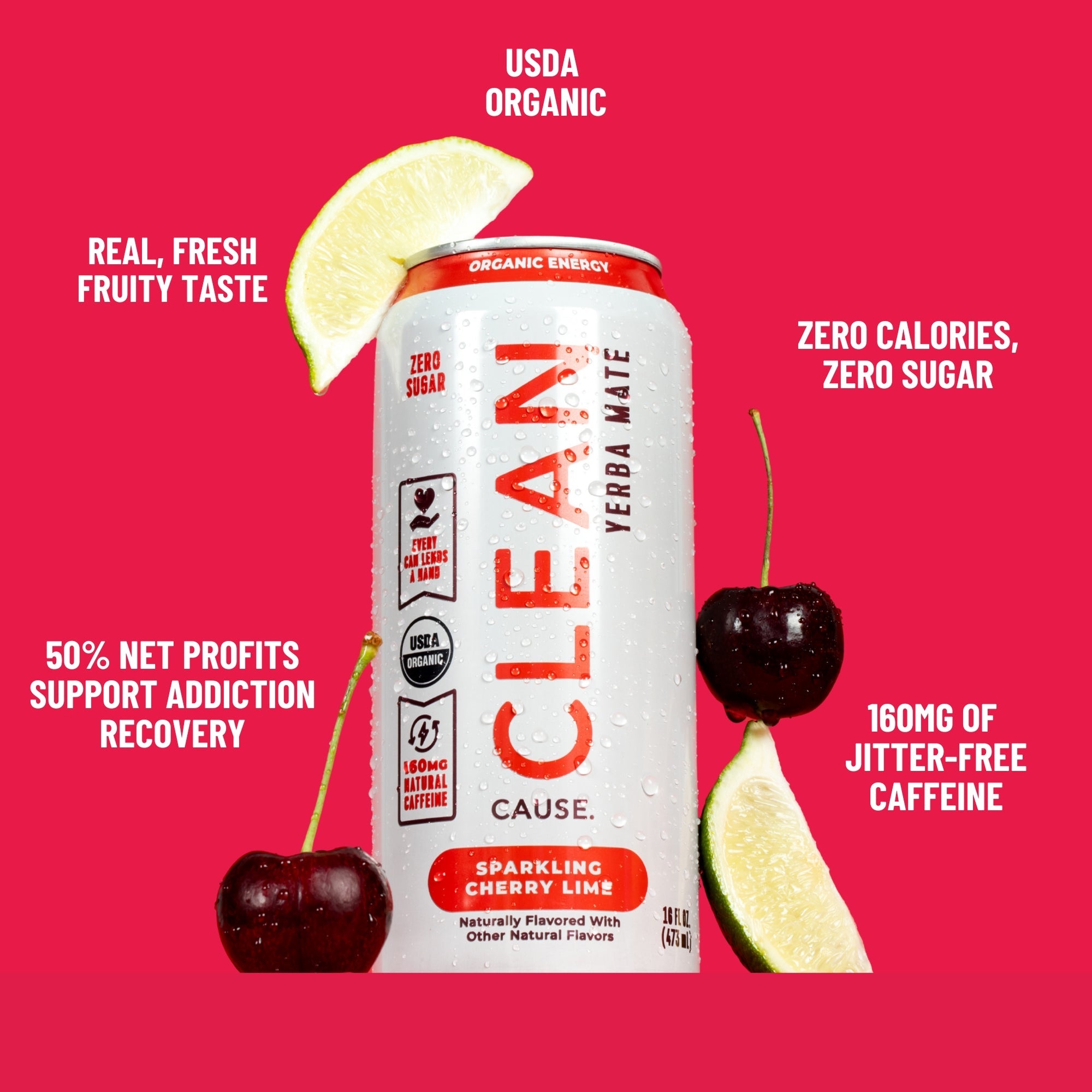 Cherry Lime Zero Sugar Yerba Mate | 160mg Clean Caffeine | CLEAN Cause