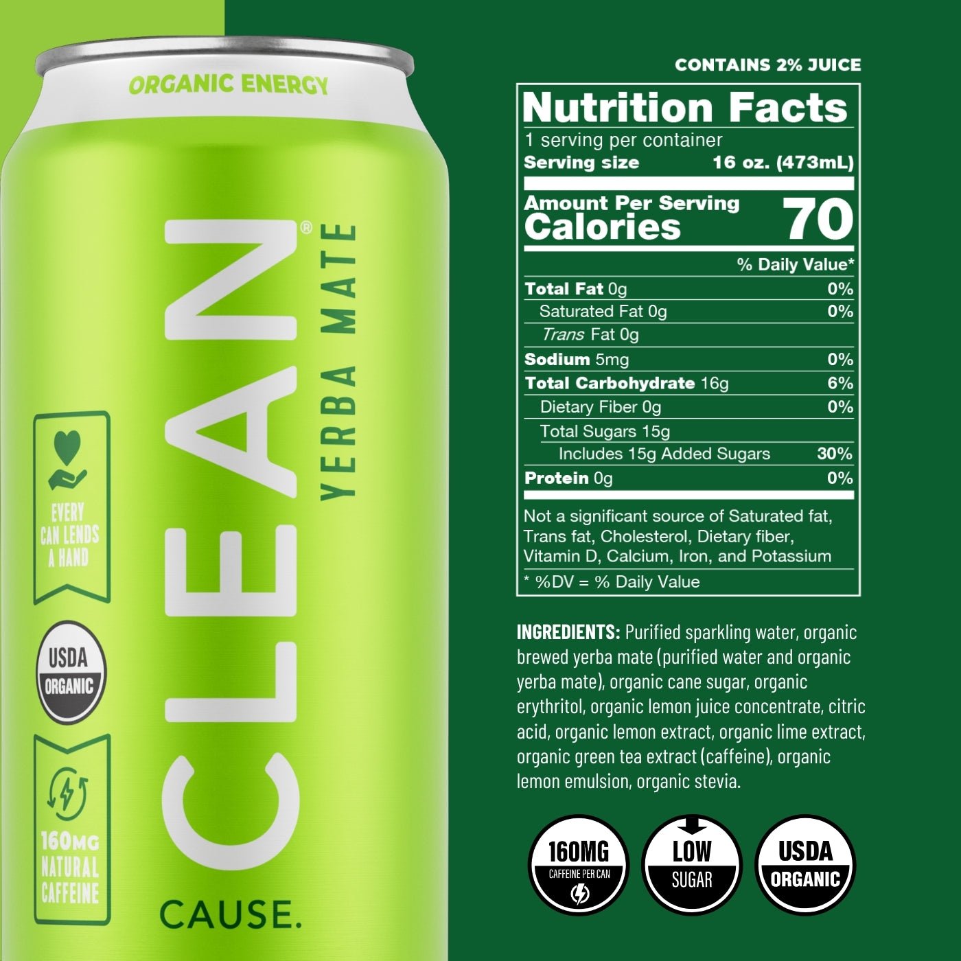 Lemon Lime Organic Sparkling Yerba Mate - CLEAN Cause