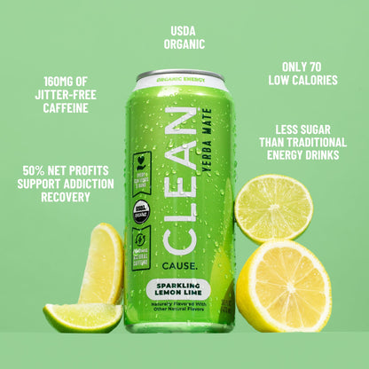 Lemon Lime Organic Sparkling Yerba Mate - CLEAN Cause
