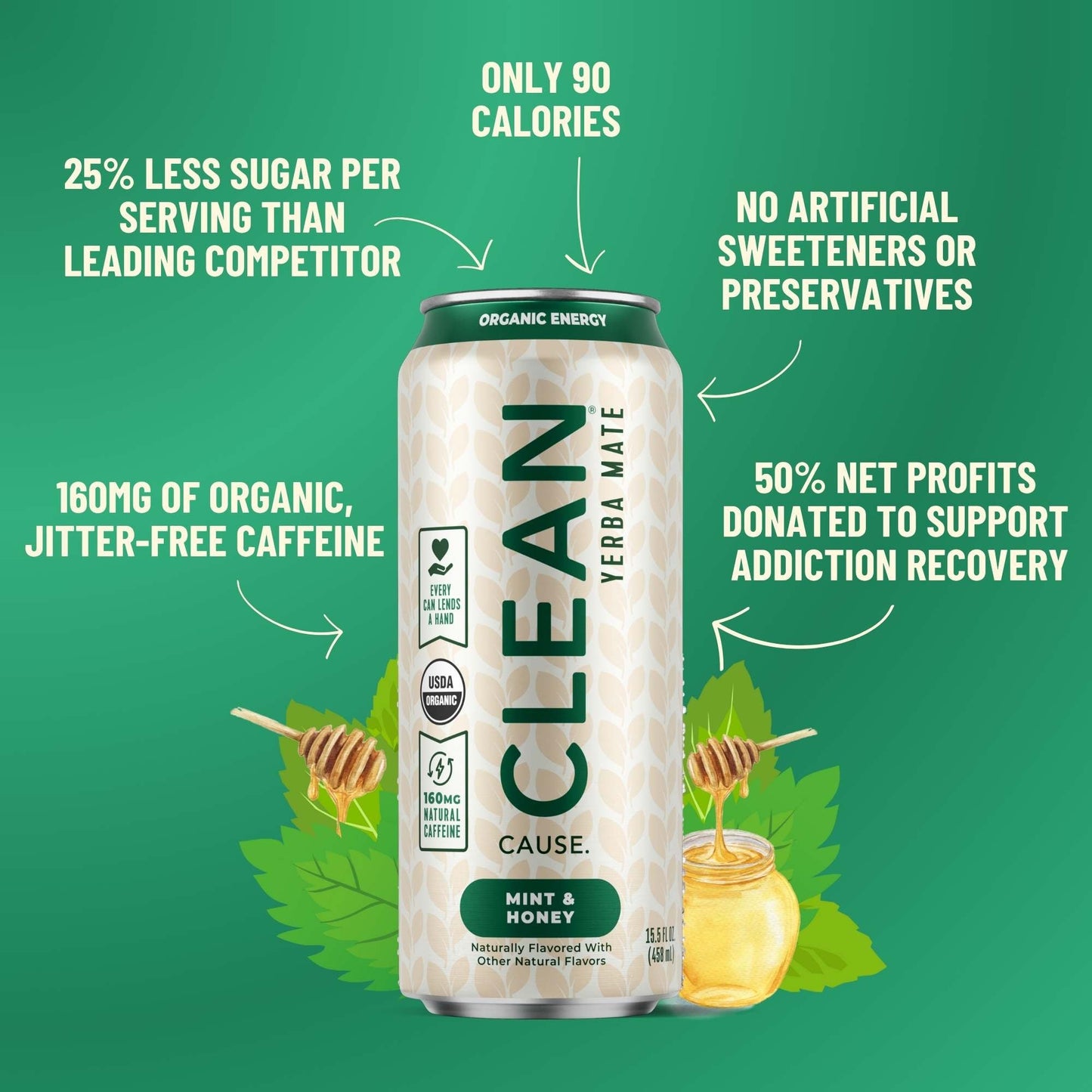 Mint & Honey Non - Carbonated Organic Yerba Mate - CLEAN Cause