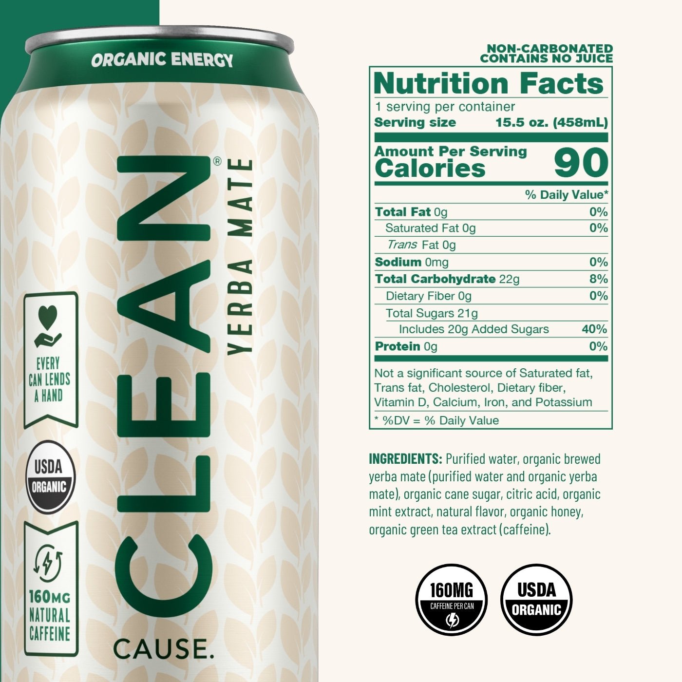 Mint & Honey Non - Carbonated Organic Yerba Mate - CLEAN Cause