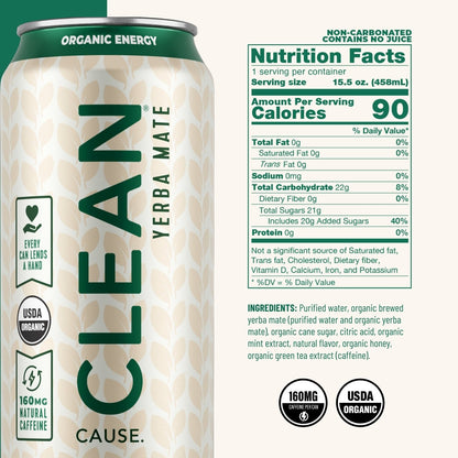 Mint & Honey Non - Carbonated Organic Yerba Mate - CLEAN Cause