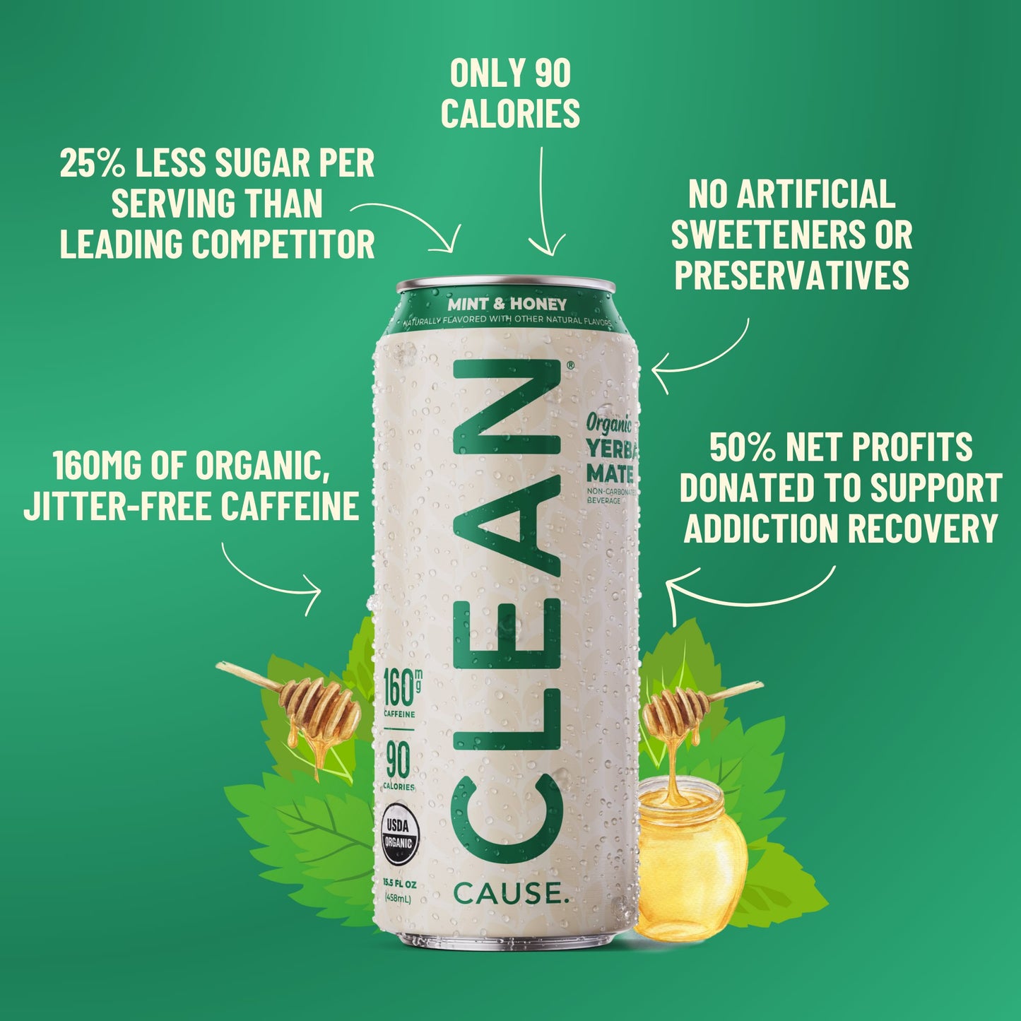 Mint & Honey Non - Carbonated Organic Yerba Mate - CLEAN CAUSE