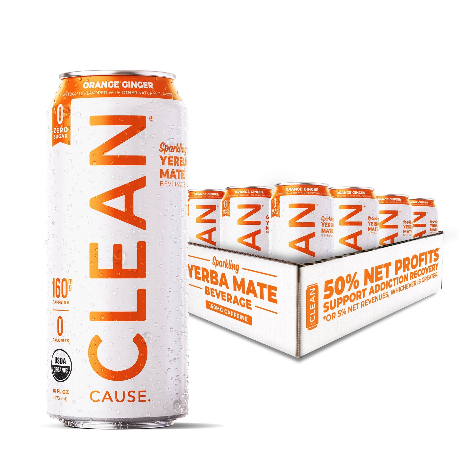 Orange Ginger Zero Calorie Organic Sparkling Yerba Mate - CLEAN CAUSE