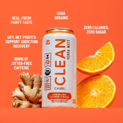 Orange Ginger Zero Calorie Organic Sparkling Yerba Mate - CLEAN Cause