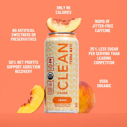 Peach Non - Carbonated Organic Yerba Mate - CLEAN Cause