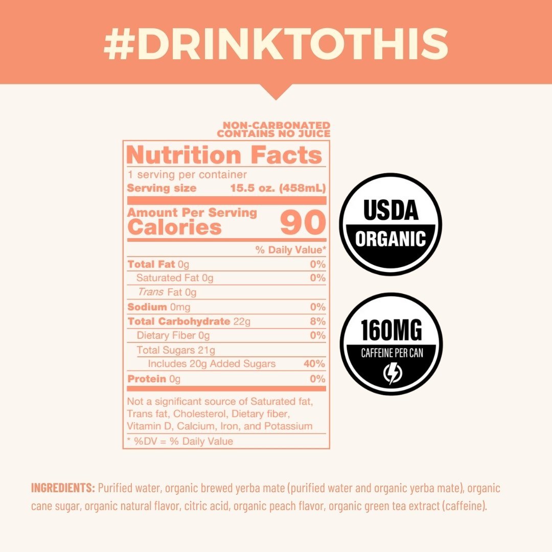 Peach Non - Carbonated Organic Yerba Mate - CLEAN Cause