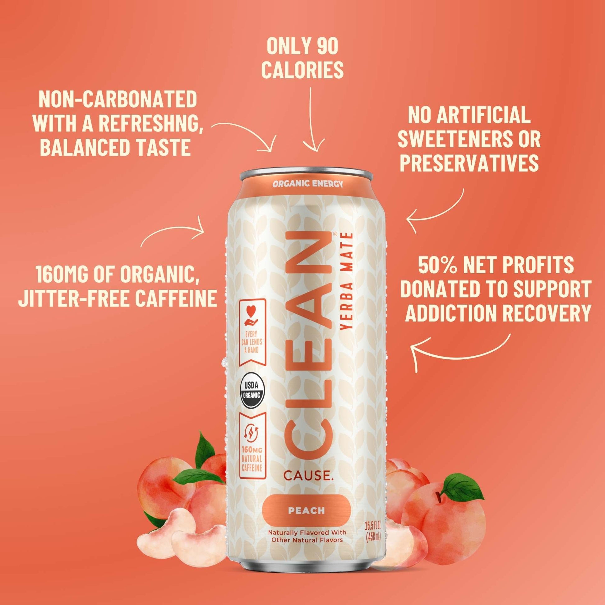 Peach Non - Carbonated Organic Yerba Mate - CLEAN Cause