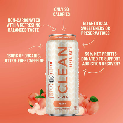 Peach Non - Carbonated Organic Yerba Mate - CLEAN Cause