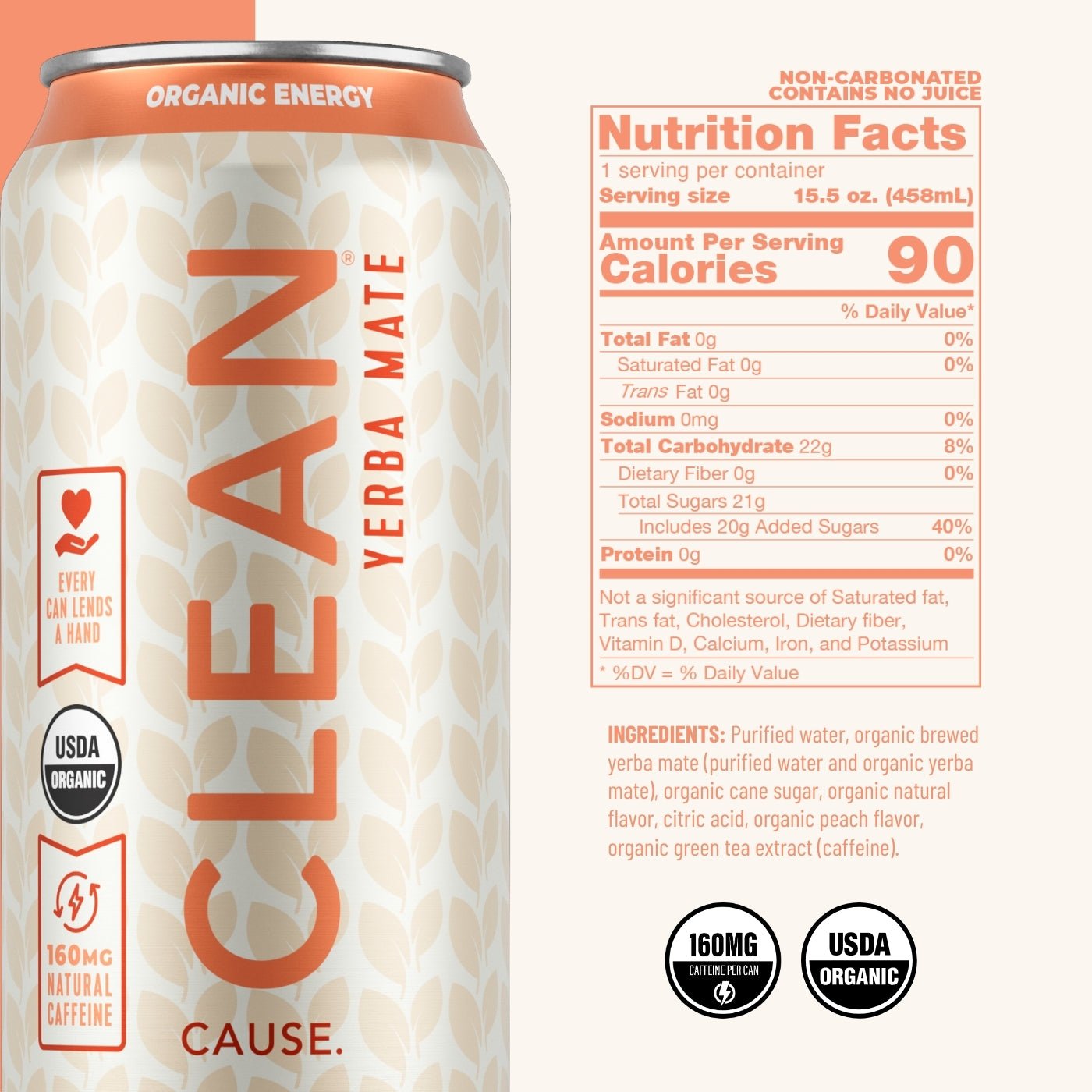 Peach Non - Carbonated Organic Yerba Mate - CLEAN Cause