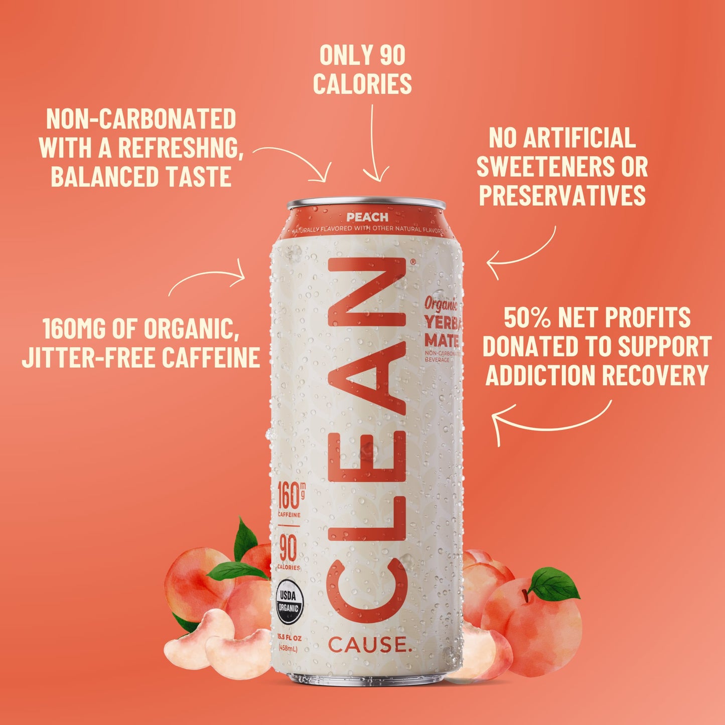 Peach Non - Carbonated Organic Yerba Mate - CLEAN CAUSE