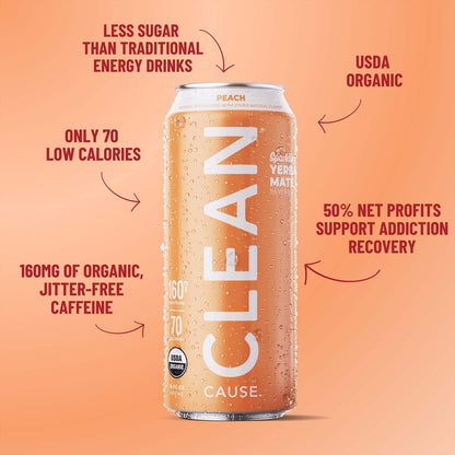 Peach Organic Sparkling Yerba Mate - CLEAN CAUSE