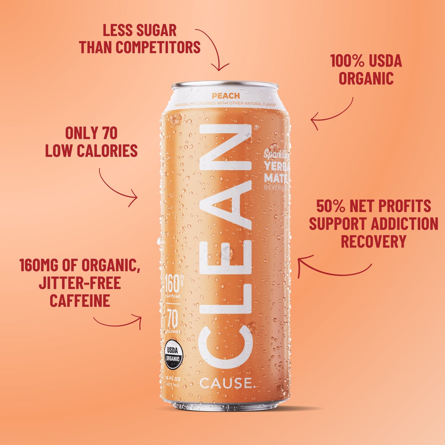 Peach Organic Sparkling Yerba Mate - CLEAN CAUSE