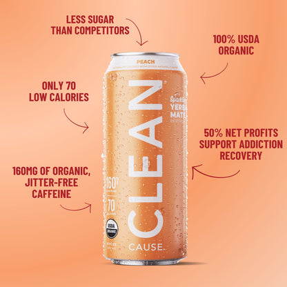 Peach Organic Sparkling Yerba Mate - CLEAN CAUSE