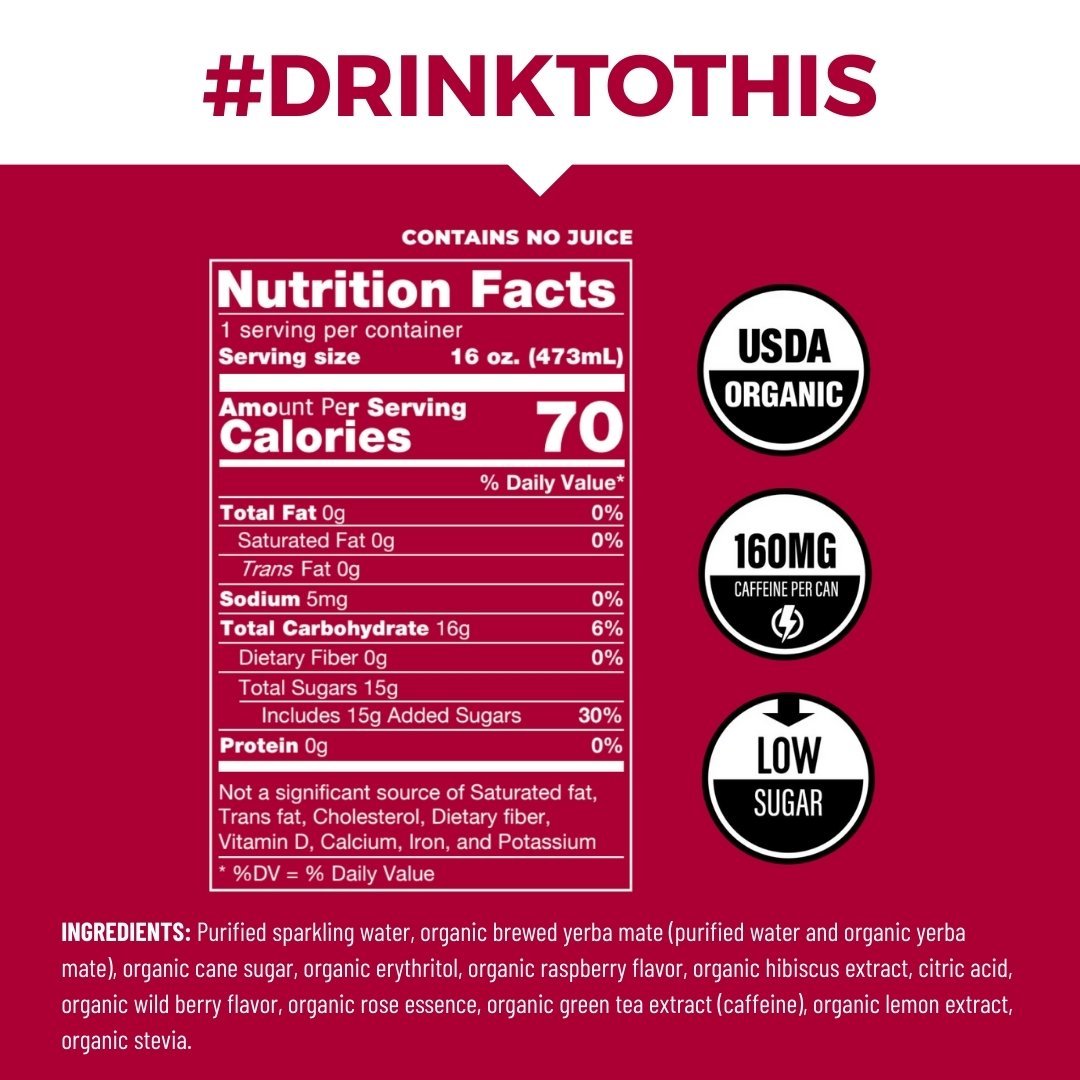 Raspberry Organic Sparkling Yerba Mate - CLEAN Cause