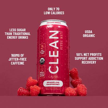 Raspberry Organic Sparkling Yerba Mate - CLEAN Cause