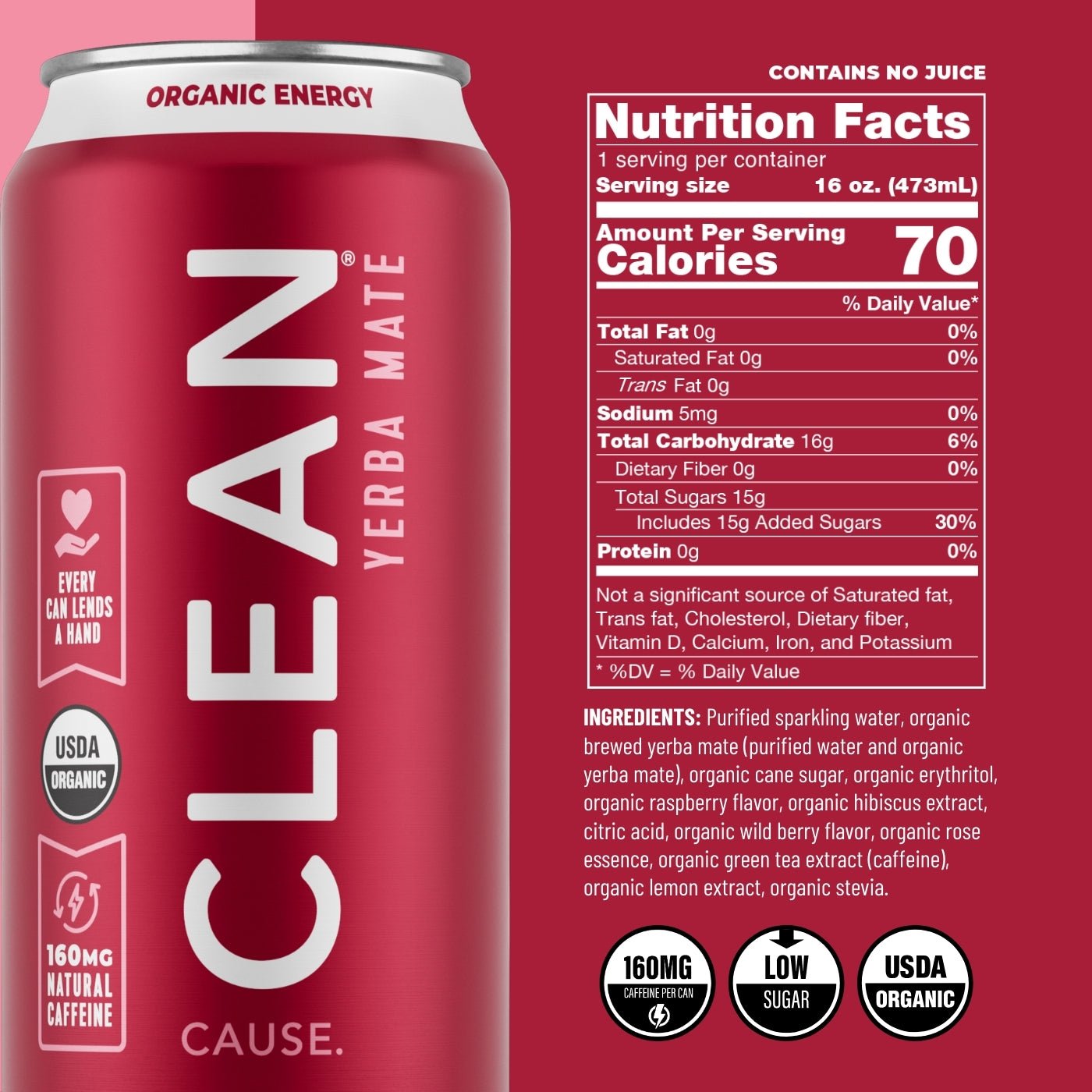 Raspberry Organic Sparkling Yerba Mate - CLEAN Cause