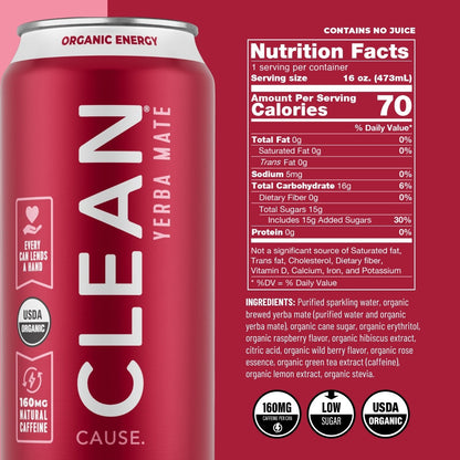 Raspberry Organic Sparkling Yerba Mate - CLEAN Cause