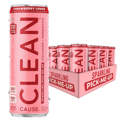 Strawberry Lemon Sparkling Pick - Me - Up with Prebiotics & Collagen - CLEAN CAUSE