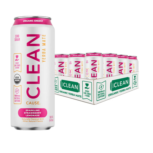 Strawberry Lemonade Zero Calorie Organic Sparkling Yerba Mate - CLEAN CAUSE