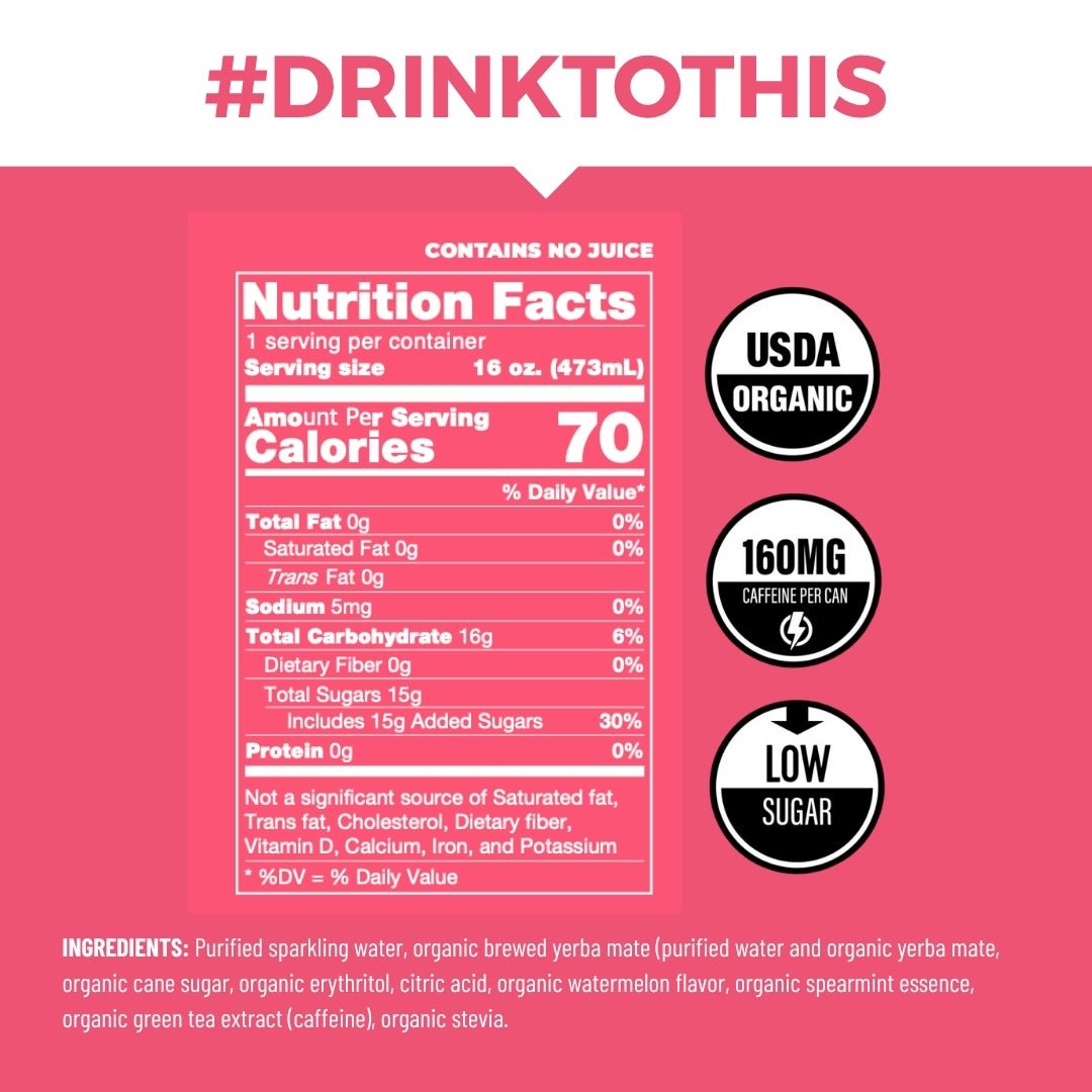 Watermelon Mint Organic Sparkling Yerba Mate - CLEAN Cause