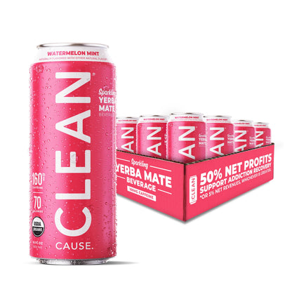 Watermelon Mint Organic Sparkling Yerba Mate - CLEAN CAUSE